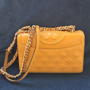 Tory Burch Quilted Leather Shoulder Bag in Mustard